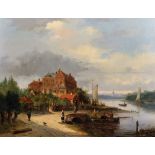 Charles Henri Joseph Leickert (1816-1907) Belgian. A Dutch River Landscape, with Figures and Boats