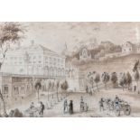 19th Century French School. "Palais Doria", with Figures in the foreground, Watercolour, Wash and