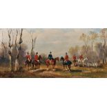 Robert Stone (1820-1870) British. A Hunting Scene, Oil on Panel, Indistinctly Signed, 6.25" x 12.5",