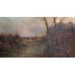 Sidney Pike (1858-1923) British. A Tranquil River Landscape, Oil on Canvas, Signed, 20" x 36".