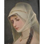 C... H... Round (19th - 20th Century) British. "A Devotee", Head of a Young Girl, Oil on Canvas,