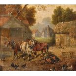 After John Frederick Herring (1815-1907) British. A Farmyard Scene with Horses, Pigs, Chickens and