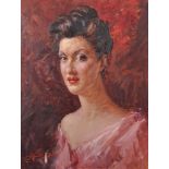 20th Century Continental School. A Bust Portrait of a Lady in Pink, Oil on Artist's Board,