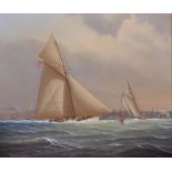 Shane Michael Couch (1963 ) British. "Gracie", The Sloop Gracie, in Boston Harbour 1881, Oil on