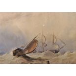 19th Century English School. Dutch Shipping in Stormy Seas, Watercolour, 13" x 19".