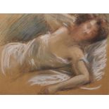 19th Century French School. "Femme se reposant", A Lady Reclining on a Sofa, Chalk, 8.5" x 11.25".