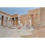 Augustus Osborne Lamplough (1877-1930) British. An Egyptian Temple Interior with Figures,