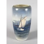 A ROYAL COPENHAGEN VASE, a boat with sail, No. HN32, sailing out to sea. No. 2609 1079. Mark in