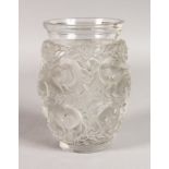 A GOOD LALIQUE "BAGATELLE" CLEAR AND FROSTED VASE, with birds amongst foliage. Signed R. LALIQUE
