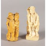 TWO GOOD CONTINENTAL CARVED IVORY FIGURES, BOY AND GIRL and SEATED FIGURE. 2ins high.