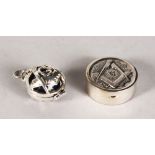 A SILVER MASONIC BOX AND FOB.