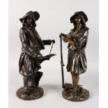 EMILE BLAVIER (19TH CENTURY) FRENCH A SUPERB PAIR OF STANDING BRONZES, a man with a plough and