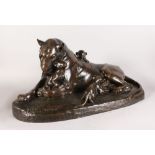 VICTOR PETER (1840-1918) FRENCH A GOOD LARGE BRONZE OF A LIONESS AND HER PLAYFUL CUBS. 2ft 4ins
