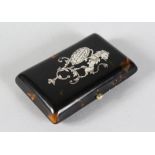 A VICTORIAN INLAID WITH SILVER TORTOISESHELL PURSE. 3.25ins.