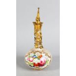 A GOOD 19TH CENTURY BOTTLE VASE, CIRCA. 1840, with ormolu mount and stopper, the body with gilt