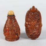 A CARVED SCENT BOTTLE and A HOLDER (2).