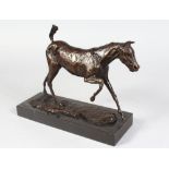 AFTER EDGAR DEGAS (1834-1917) FRENCH A BRONZE STUDY OF A WALKING HORSE, signed DEGAS, on a marble