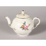 AN 18TH CENTURY DERBY TEAPOT AND COVER painted with a rose and scattered flower.