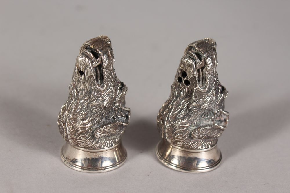 A GOOD HEAVY PAIR OF SILVER SEATED HUNTING DOG SALT AND PEPPER. - Image 2 of 2