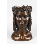 AFTER AUGUSTUS MOREAU-VAUTHIER (1831-1893) FRENCH A BRONZE FEMALE BUST, a garland of roses around
