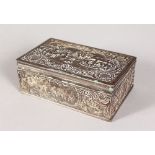 A RECTANGULAR SILVER DUTCH BOX with hinged lid. 5.5ins x 3.25ins, the lid with an auction.