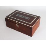 A GOOD 19TH CENTURY ROSEWOOD "CIGARES" BOX with inlaid top. 9ins long.