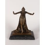 A BRONZE ART DECO DESIGN DANCER on a marble base. Signed C. R. J. Colinet. 9ins high.