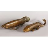 TWO BRONZE MODELS OF FISH. 11ins long.