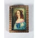 A SMALL FRAMED MINIATURE OF A LADY. 1.75ins x 1ins.