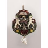 A 19TH CENTURY MEDIEVAL REFORMATION BROOCH-PENDANT, with enamels, sapphires, rose diamonds and