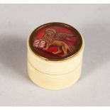 A MINIATURE GRAND TOUR IVORY PILL BOX.