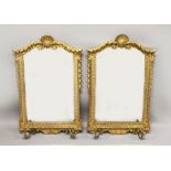 A GOOD PAIR OF GEORGE III DESIGN GILTWOOD GIRANDOLES, with shell and leaf carved cresting,