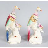 TWO 19TH CENTURY ENGLISH PORCELAIN BIRD QUILL HOLDERS, CIRCA. 1850. 7ins high.