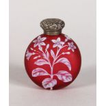 A SUPERB SMALL WEBB'S CAMEO PINK AND WHITE SCENT BOTTLE, with silver top, Birmingham 1888, the