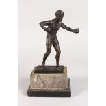 HELMUTH SCHEVELKAMP (1849-1890) GERMAN A BRONZE OF A BOXER. Signed. 7ins high, on a marble plinth.
