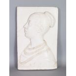 A RENAISSANCE DESIGN PLASTER CAST OF A HEAD AND SHOULDERS. 19ins x 12ins.