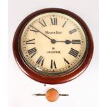 A VICTORIAN MAHOGANY CIRCULAR WALL CLOCK by MORATH BROS., LIVERPOOL, with white dial, black Roman