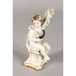 A MID 18TH CENTURY MEISSEN FIGURE OF SUMMER, holding a wheat sheaf and a sickle while seated on a