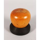 A CARVED WOOD MARBLE MOUNTED BOX. 2.5ins.