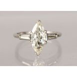 A PLATINUM SET MARQUISE DIAMOND RING OF 1.5CTS, Colour G/H, Clarity SI.