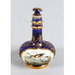 A MINIATURE DAVENPORT SCENT BOTTLE AND STOPPER, CIRCA. 1820, blue ground painted with two panels