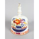 A 19TH CENTURY MEISSEN PORCELAIN JAPAN PATTERN HAND BELL, CIRCA. 1870. Cross Swords Mark in Blue.