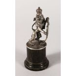 A SILVER LION on a marble base. 5ins high.