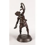 AFTER A. BOUCHER (1850-1934) FRENCH A BRONZE CLASSICAL MALE FIGURE, fighting a serpent, on a