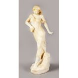 A 19TH-20TH CENTURY FRENCH CARVED ALABASTER FIGURE OF A STANDING YOUNG GIRL. 25ins high.