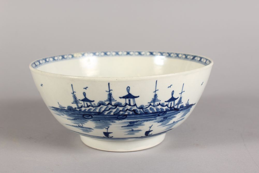 A WORCESTER BLUE AND WHITE BOWL, Crescent Mark in Blue. 7ins diameter. - Image 2 of 3