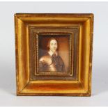 A GILT FRAMED PORTRAIT OF CHARLES I, head and shoulders, in a suit of armour. Monogrammed M.L.L.