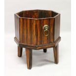 A COROMANDEL OCTAGONAL WINE COOLER with lion ring handles, on four curving legs. 1ft 5ins wide x 1ft
