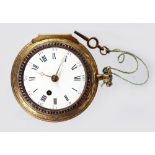 A LARGE WARD OF LONDON VERGE POCKET WATCH, with black and white enamel dial, 5.5cms, with ruby