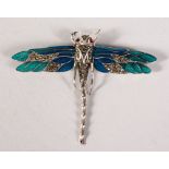 A SILVER AND ENAMEL DRAGONFLY BROOCH.